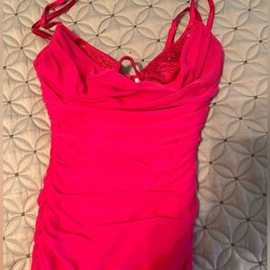 Hot Barbie pink ruched dress